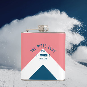 The Piste Club Pink Blue Peak Custom Winter Ski Hip Flask