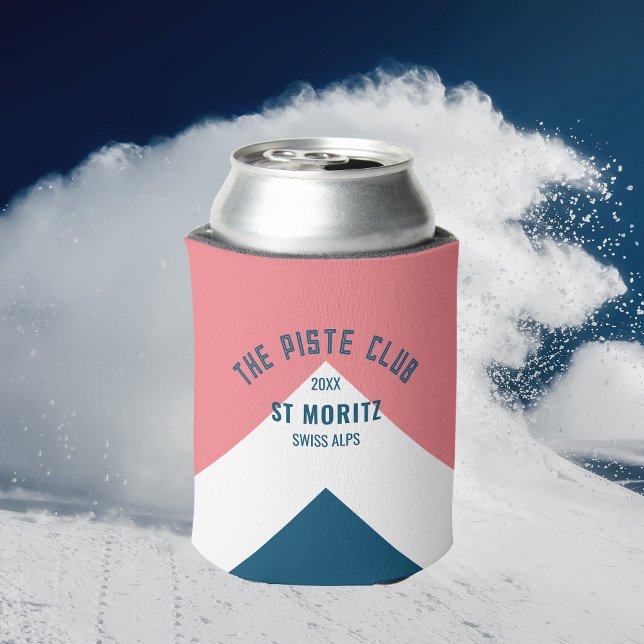 The Piste Club Pink White Blue Peak Winter Ski Can Cooler (Creator Uploaded)