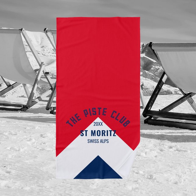 The Piste Club Red Navy Peak Custom Winter Ski Beach Towel (Creator Uploaded)