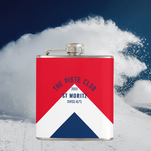 The Piste Club Red Navy Peak Custom Winter Ski Hip Flask