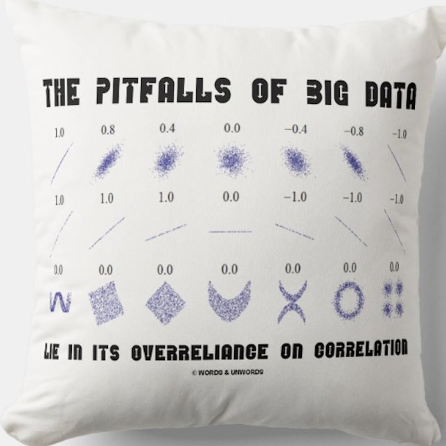 The Pitfalls Of Big Data Overreliance Correlation Cushion (Correlation humor throw pillow for any statistician who understands the pitfalls of big data)