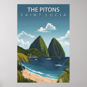 The Pitons Saint Lucia Iconic Twin Volcanic Peaks Poster