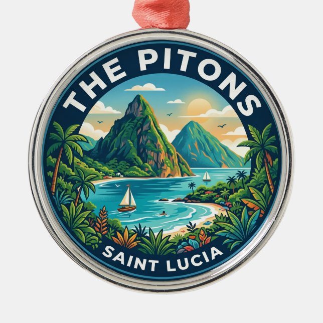 The Pitons Saint Lucia Metal Tree Decoration (Front)