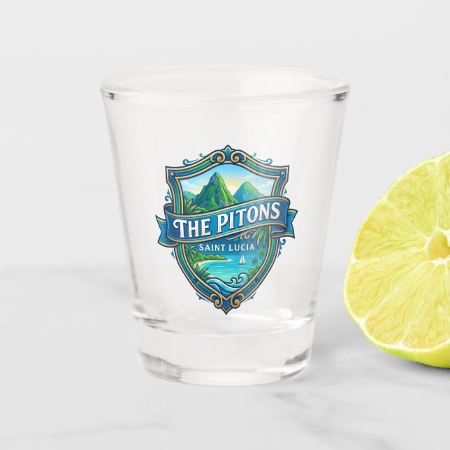The Pitons Saint Lucia Shot Glass (Front)