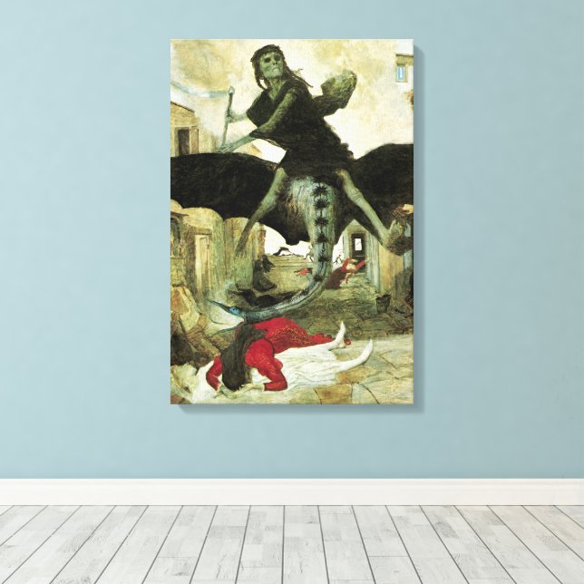 The Plague by Arnold Bocklin, Vintage Symbolism Canvas Print (Insitu(Wood Floor))