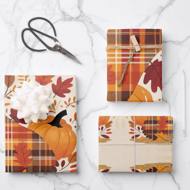 The Plaid Turkey Waltz Wrapping Paper Sheet (Front)