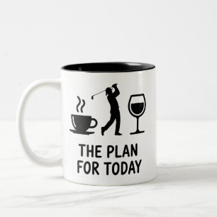 The Plane For Today Funny Golf Wine Coffee Golfer  Two-Tone Coffee Mug