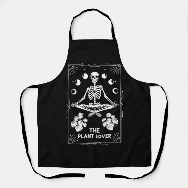 The Plant Lover Tarot Card Halloween Skeleton Moon Apron (Front)