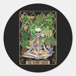 The Plant Lover Tarot Card Skeleton Spooky Season Classic Round Sticker