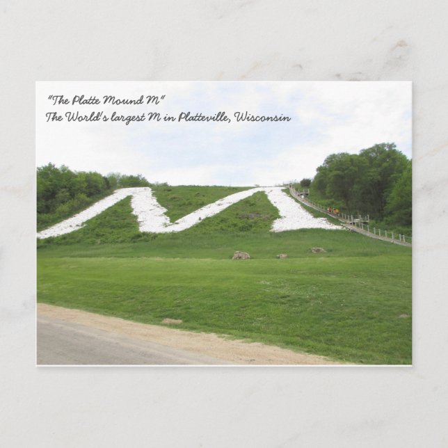 The Platte Mound M, Platteville Wi Postcard (Front)