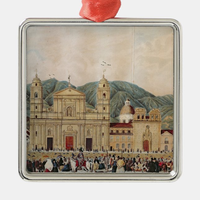 The Plaza de Bolivar, Bogota, 1837 Metal Tree Decoration (Front)
