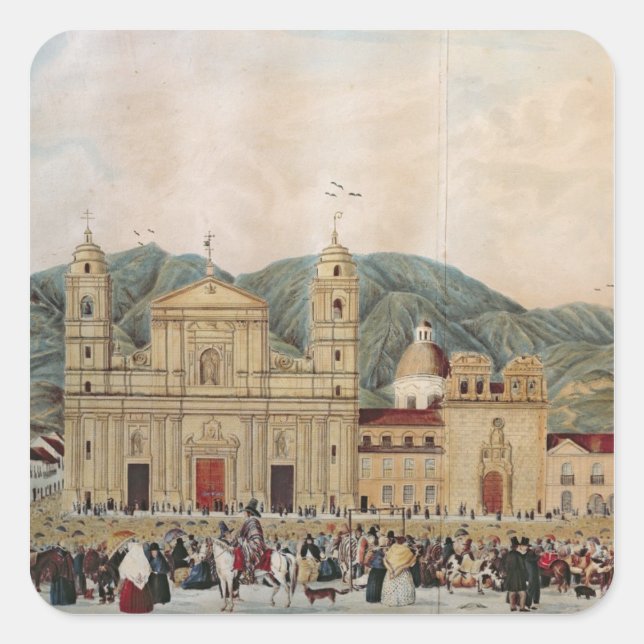 The Plaza de Bolivar, Bogota, 1837 Square Sticker (Front)