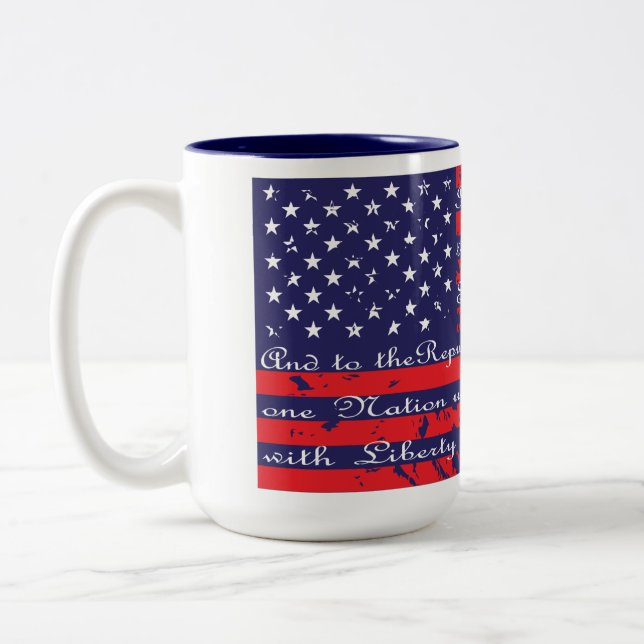 The Pledge of Allegiance in the USA Flag Two-Tone Coffee Mug (Left)
