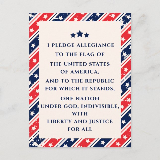 The Pledge Of Allegiance Red Blue American Flag  Postcard (Front)