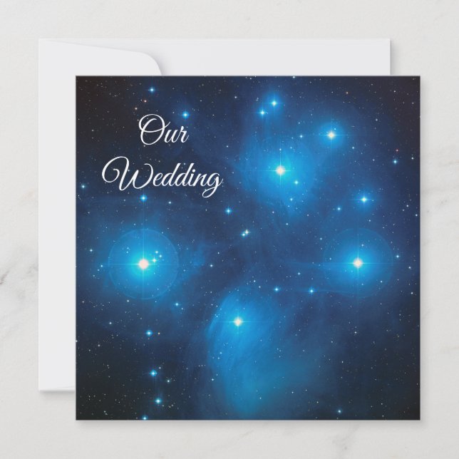 The Pleiades in Blue Cosmic Wedding Invitation (Front)