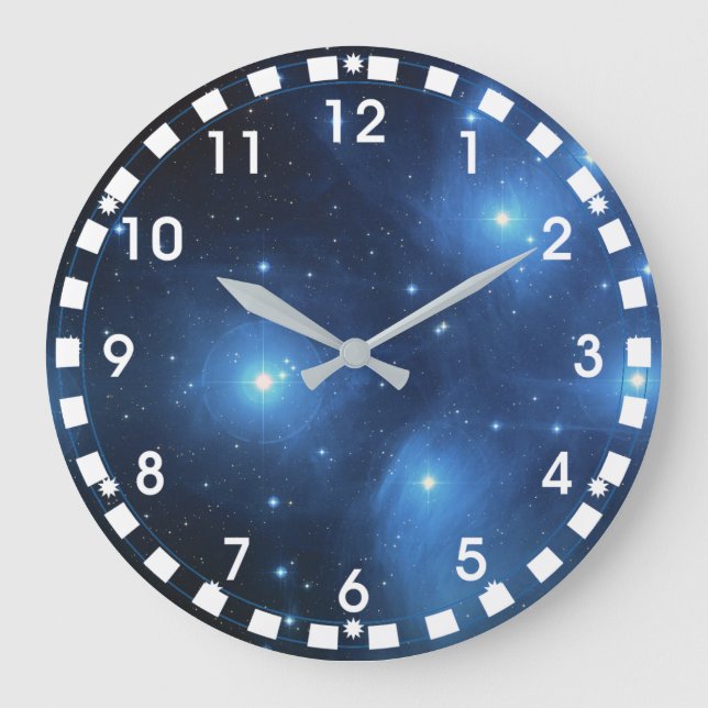 The Pleiades star cluster with white frame Large Clock (Front)
