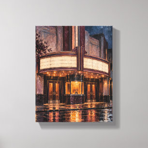 The Plum Cinema After Rain - Neo Deco City Art Canvas Print