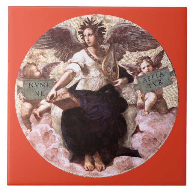 THE POETRY Allegory Fresco by Raffaello Sanzio,Red Tile (Front)