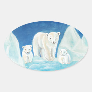 The Polar Bear Family Oval Sticker
