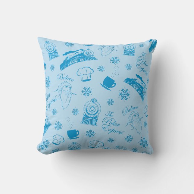 The Polar Express | Blue Holiday Icon Pattern Cushion (Front)