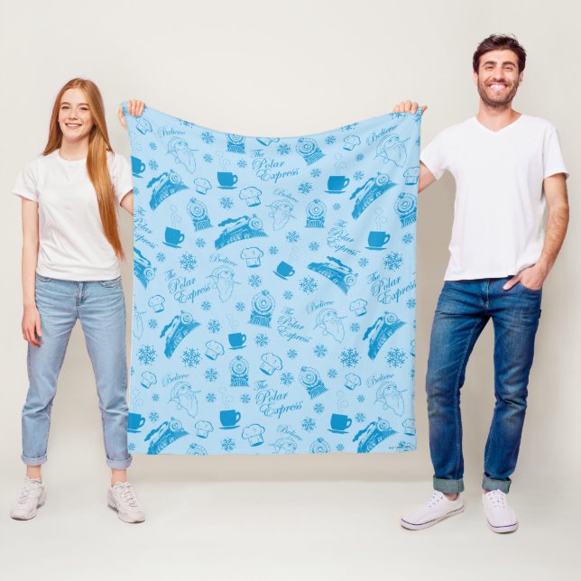 The Polar Express | Blue Holiday Icon Pattern Fleece Blanket (In Situ)