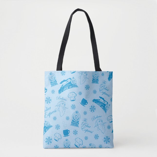 The Polar Express | Blue Holiday Icon Pattern Tote Bag (Front)