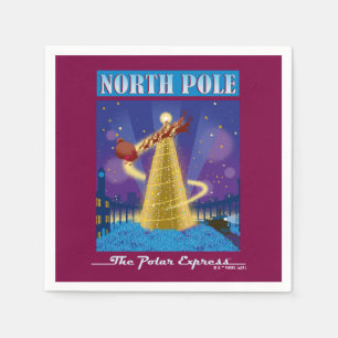The Polar Express   North Pole Vintage Travel Art Napkin
