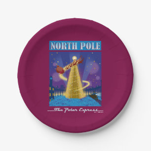 The Polar Express   North Pole Vintage Travel Art Paper Plate
