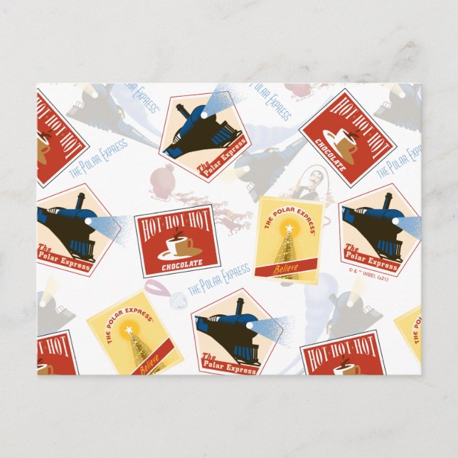 The Polar Express | Retro Sticker Pattern Holiday Postcard (Front)