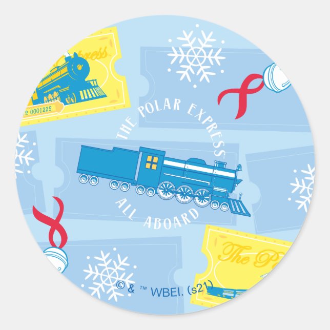 The Polar Express | Retro Train & Ticket Pattern Classic Round Sticker (Front)