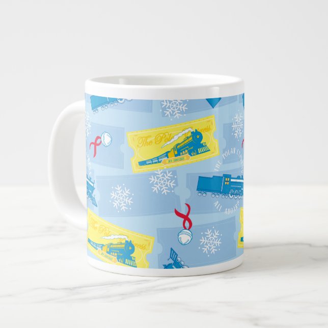 The Polar Express | Retro Train & Ticket Pattern Large Coffee Mug (Front Left)