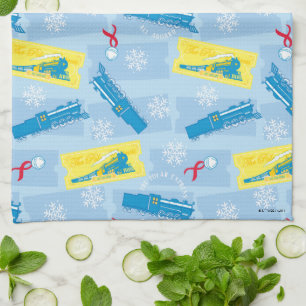 The Polar Express   Retro Train & Ticket Pattern Tea Towel