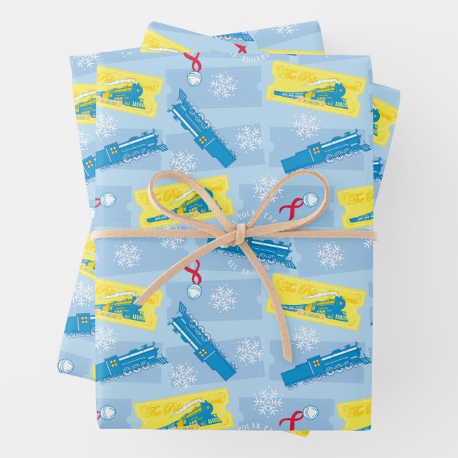 The Polar Express | Retro Train & Ticket Pattern Wrapping Paper Sheet (In situ)
