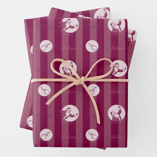 The Polar Express | Striped Santa Claus Pattern Wrapping Paper Sheet (In situ)