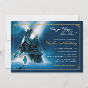 The Polar Express Train   Pajama  2nd Birthday Invitation