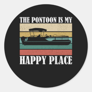The Pontoon Is My Happy Place Boat Retro Classic Round Sticker