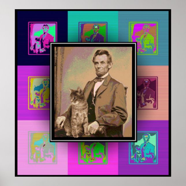 The Pop Art Abraham Lincoln and his cat "Dixie" Poster (Front)