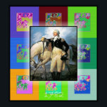 The Pop Art George Washington Poster<br><div class="desc">A beautiful painting of George and his horse with little Pop Art echoes to liven the poster up. The first president was as tall as Abraham Lincoln- 6'4."</div>