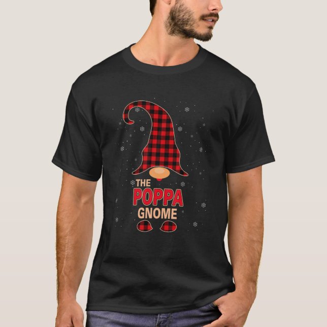 The Poppa Gnome Christmas Red Buffalo Plaid Pajama T-Shirt (Front)