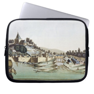The port and town of Malacca, Malaysia, illustrati Laptop Sleeve