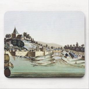 The port and town of Malacca, Malaysia, illustrati Mouse Mat