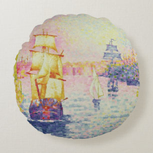 The Port of Marseilles, c.1909 (oil on canvas) Round Cushion