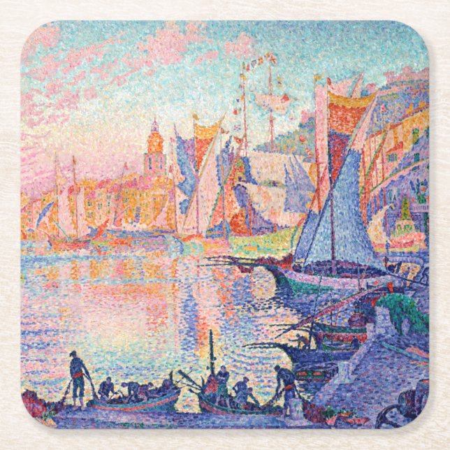 The Port of Saint-Tropez, Signac Square Paper Coaster (Front)