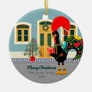 The Portuguese Rooster and Christmas present Ceramic Tree Decoration