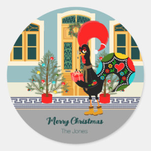 The Portuguese Rooster and Christmas present Classic Round Sticker