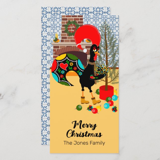 The Portuguese Rooster and the lights of Christmas Holiday Card (Front/Back)