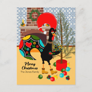The Portuguese Rooster and the lights of Christmas Holiday Postcard