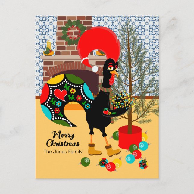 The Portuguese Rooster and the lights of Christmas Holiday Postcard (Front)