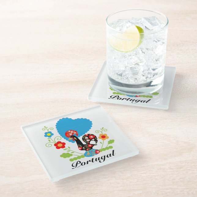 The Portuguese Rooster Glass Coaster (Angled)