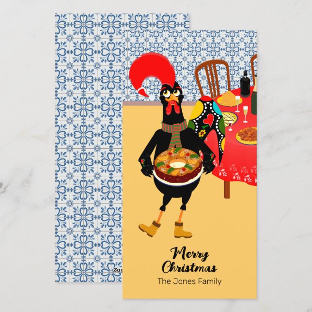 The Portuguese Rooster loves King Cake Holiday Card (Front/Back)